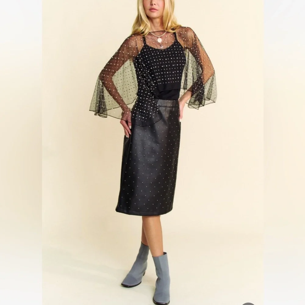 NEW TRENDING SO PRETTY PEARL RHINE STONE EMBELLISHED MESH TOPPER CAPE - Picture 5 of 7